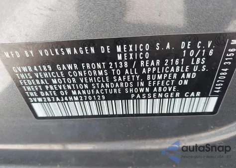 2017 Volkswagen Jetta 1.4T S from USA, damaged, VIN 3VW2B7AJ4HM270129